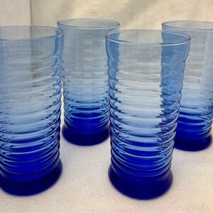 Set 4 Vintage Libbey Glass cobalt blue Sirrus cooler tumbler.